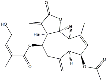 (Z)-4-ヒドロキシ-2-メチル-2-ブテン酸[(3aR)-7α-アセトキシ-2,3,3aβ,4,5,6,6aβ,7,9aβ,9bβ-デカヒドロ-9-メチル-3,6-ビス(メチレン)-2-オキソアズレノ[4,5-b]フラン-4α-イル] 化学構造式