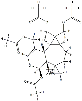 (4R,5S)-4-Acetoxy-1,8,8-tris(acetoxymethyl)-4,4aα,6,7,7aβ,8,8aβ,8bα-octahydrospiro[5H-cyclopropa[3,4]cyclohepta[1,2-c]pyran-5,2'-oxirane] 结构式
