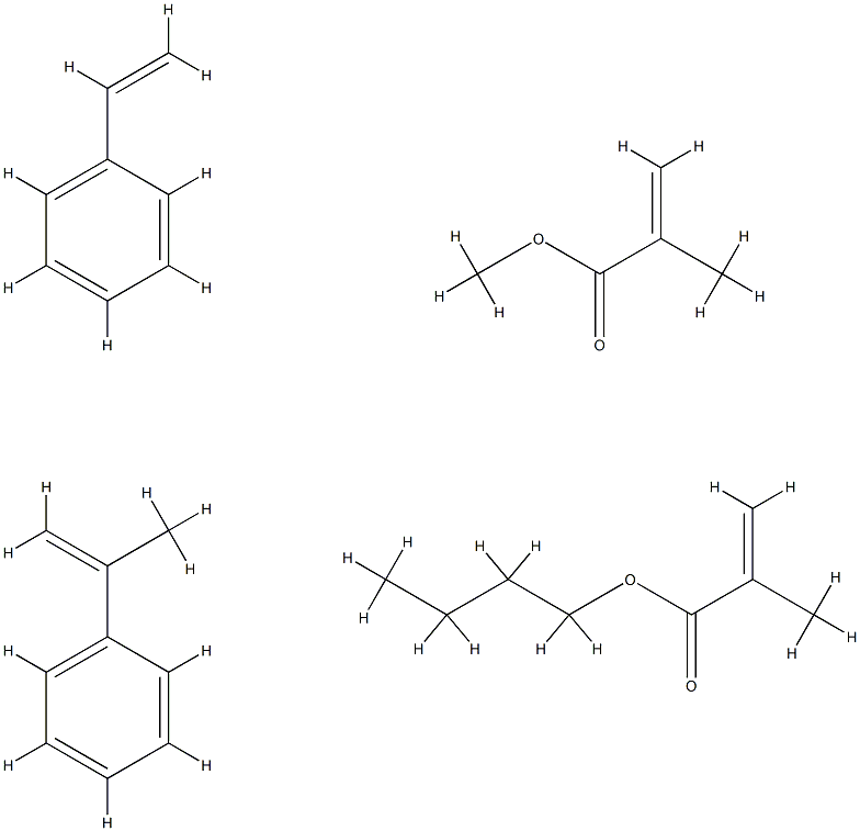 2-甲基-2-丙烯酸丁酯与苯乙烯、1-甲基苯乙苯和2-甲基-2-丙烯酸甲酯的聚合物, 73275-62-4, 结构式