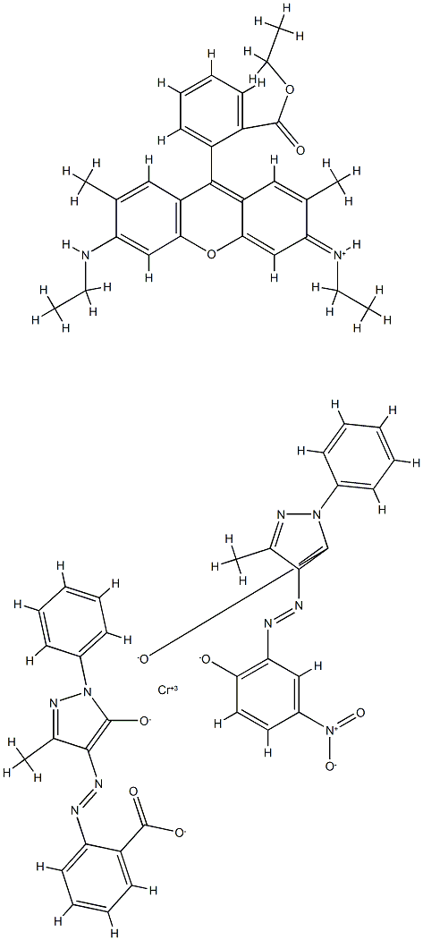 Xanthylium, 3-(diethylamino)-9-[2-(ethoxycarbonyl) phenyl]-6-(ethylamino)-, [2,4-dihydro-4-[(2-hydroxy- 5-nitrophenyl)azo]-5-methyl-2-phenyl-3H-pyrazol -3-onato(2-)][2-[(4,5-dihydro-3-methyl-5-oxo-1-pheny l-1H-pyrazol-4-yl)azo]benzoato(2-)]chromate(1-) Structure