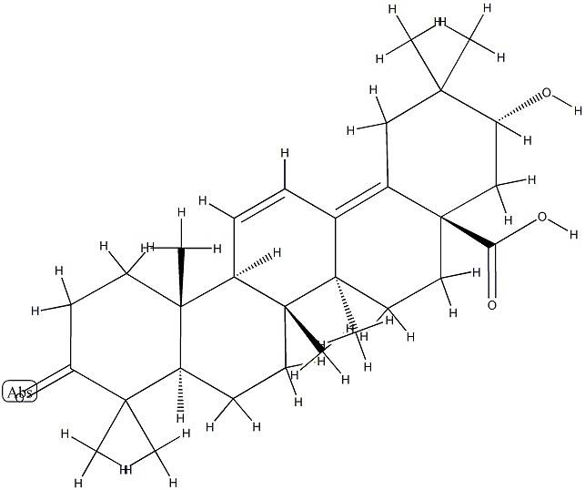 21α-Hydroxy-3-oxooleana-11,13(18)-dien-28-oic acid 结构式