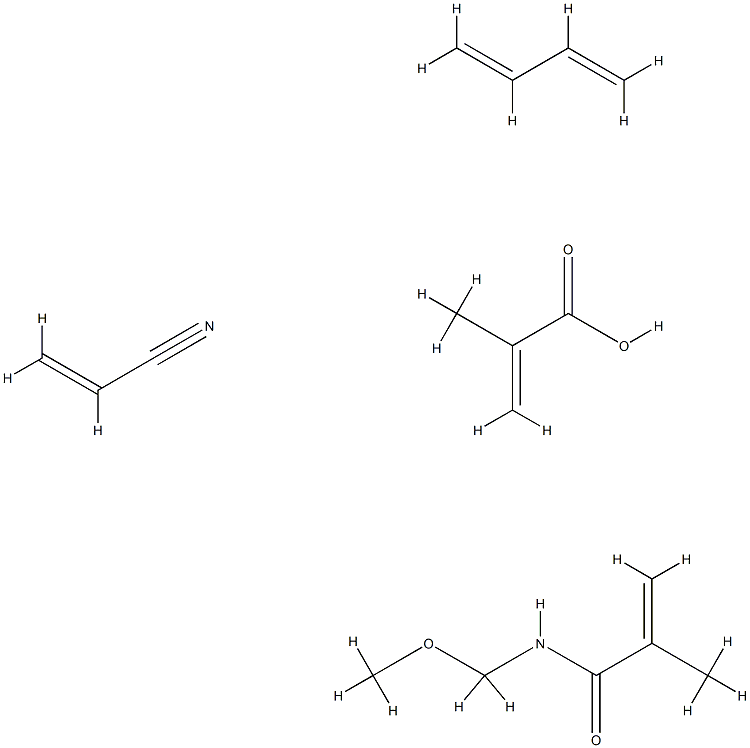 2-甲基-2-丙烯酸与1,3-丁二烯、N-(甲氧基甲基)-2-甲基-2-丙烯酰胺和2-丙烯腈的聚合物,73383-66-1,结构式