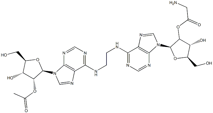 (2)'(3')-O-acetyl-2'(3')-O-glycyl-1,2-di(adenosine-N(6)-yl)ethane Structure