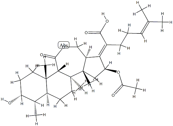 (4α,8α,9β,13α,14β,17Z)-16β-アセトキシ-3α-ヒドロキシ-11-オキソ-C-ホモ-29-ノル-12-オキサダンマラ-17(20),24-ジエン-21-酸 化学構造式