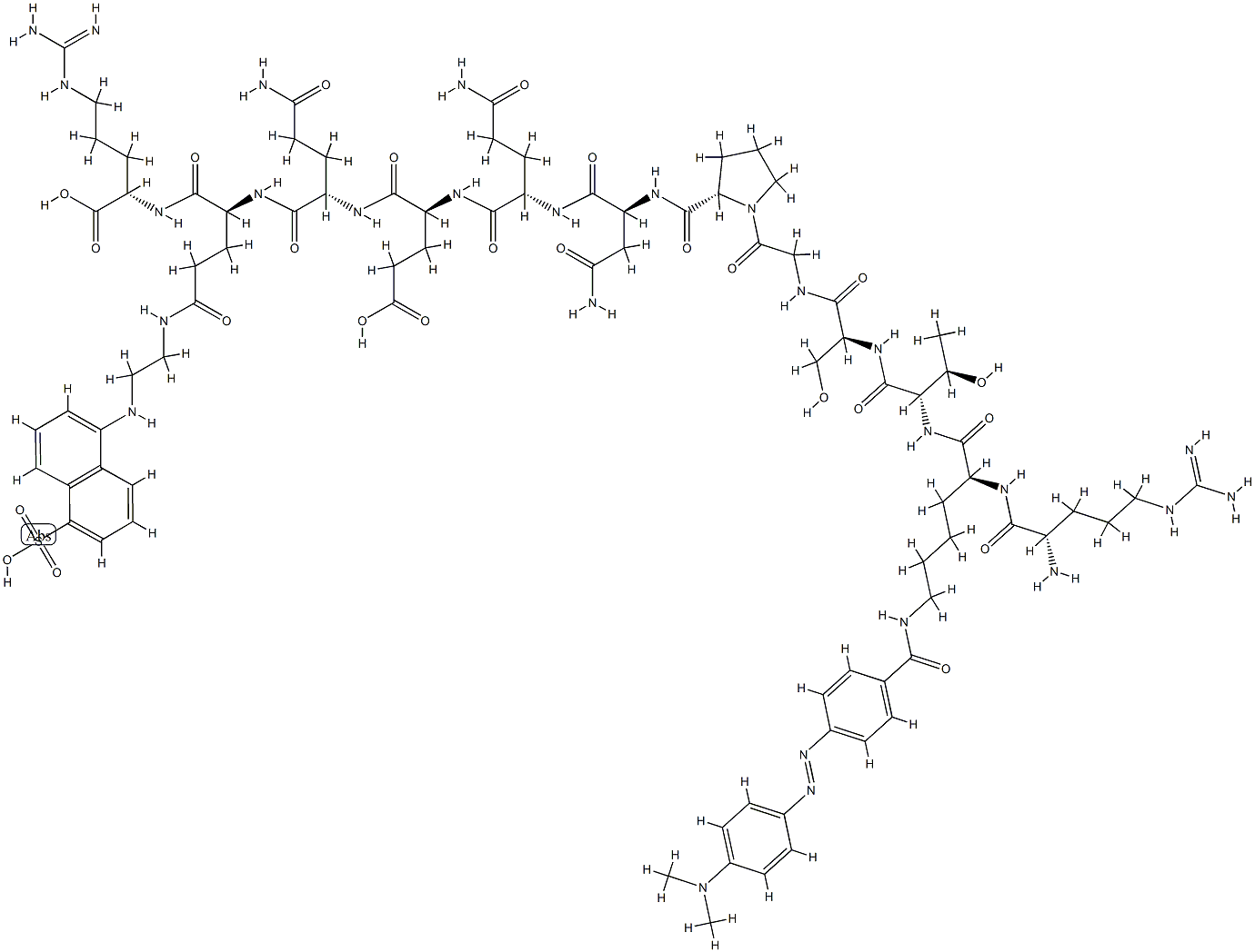 H-Arg-Lys(DABCYL)-Thr-Ser-Gly-Pro-Asn-Gln-Glu-Gln-Glu(EDANS)-Arg-OH Struktur