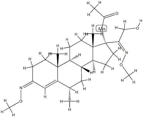 17-Acetoxy-21-hydroxy-6α-methylpregn-4-ene-3,20-dione bis(O-methyl oxime) Structure
