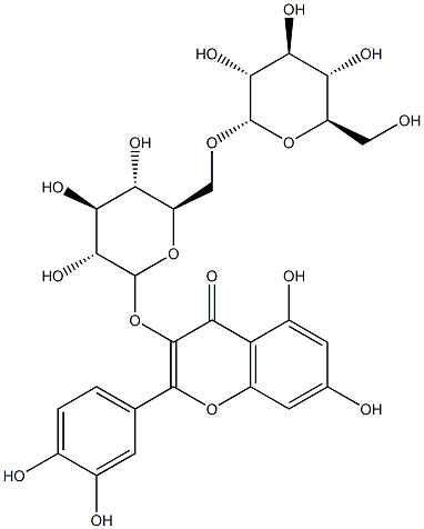 3-[(6-O-β-D-グルコピラノシル-β-D-グルコピラノシル)オキシ]-3',4',5,7-テトラヒドロキシフラボン 化学構造式