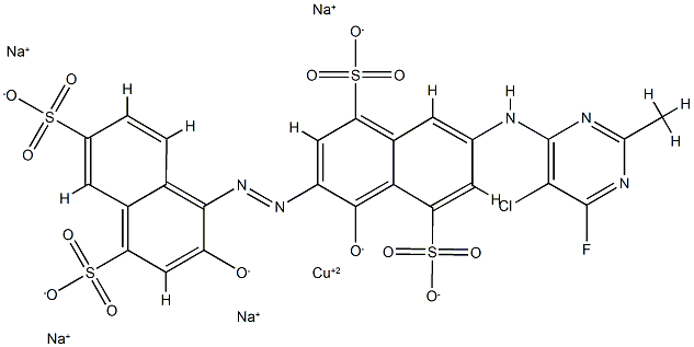 Cuprate(4-), [7-[(5-chloro-2-fluoro-6- methyl-4-pyrimidinyl)amino]-4-hydroxy-3-[(2-hydroxy -4,6-disulfo-1-naphthalenyl)azo]-1,5-naphthalenedisulfonat o(6-)]-, tetrasodium Structure