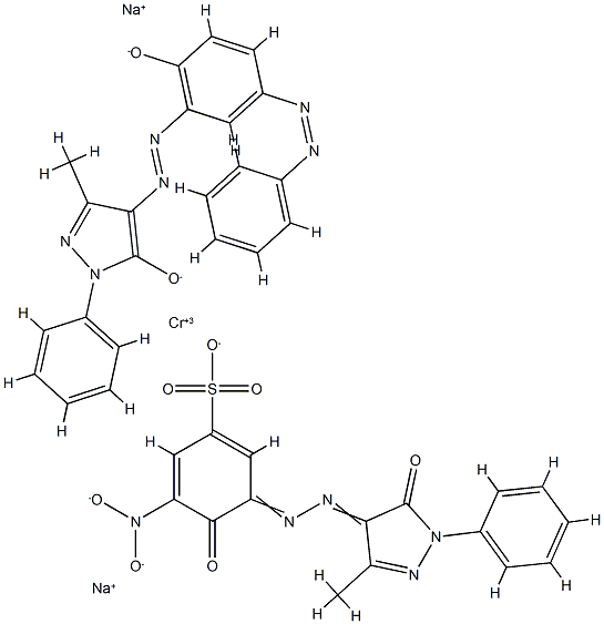 Chromate(2-), [2,4-dihydro-4-[[2-hydroxy-5-(phenylazo)phenyl]azo]-5-methyl-2-phenyl-3H-pyrazol-3-onato(2-)][3-[(4,5-dihydro-3-methyl-5-oxo-1-phenyl-1H-pyrazol-4-yl)azo]-4-hydroxy-5-nitrobenzenesulfonato(3-)]-, disodium 结构式