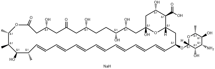 sodium (19E,21E,23E,25E,27E,29E,31E)-33-(4-amino-3,5-dihydroxy-6-methy l-oxan-2-yl)oxy-1,3,4,7,11,17,37-heptahydroxy-15,16,18-trimethyl-9,13- dioxo-14,39-dioxabicyclo[33.3.1]nonatriaconta-19,21,23,25,27,29,31-hep taene-36-carboxylate 结构式