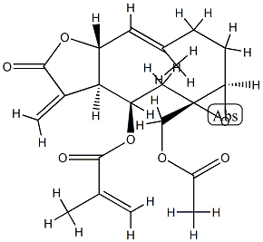 2-Methylpropenoic acid [(1aR,4E,5aR,8aR,9R,10aS)-10a-acetoxymethyl-1a,2,3,5a,7,8,8a,9,10,10a-decahydro-4-methyl-8-methylene-7-oxooxireno[5,6]cyclodeca[1,2-b]furan-9-yl] ester 结构式
