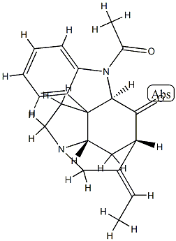 (19E)-1-アセチル-19,20-ジデヒドロ-17-ノルクラン-16-オン 化学構造式