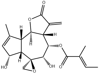 (E)-2-Methyl-2-butenoic acid [(3aS,6R)-2,3,3a,4,5,6,6aβ,7,9aβ,9bα-decahydro-5β,7α-dihydroxy-9-methyl-3-methylene-2-oxospiro[azuleno[4,5-b]furan-6,2'-oxiran]-4α-yl] ester Structure