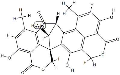 (8R,15bS,16S)-8,14-Dihydro-4,11,15,16-tetrahydroxy-6,9-dimethyl-7H-8β,15bβ-methano-1H,3H,12H-benzo[de]cyclohepta[1,2-g:3,4,5-d'e']bis[2]benzopyran-3,7,12-trione Struktur