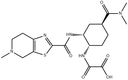 2-(((1S,2R,4S)-4-(dimethylcarbamoyl)-2-(5-methyl-4,5,6,7-tetrahydrothiazolo[5,4-c]pyridine-2-carboxamido)cyclohexyl)amino)-2-oxoacetic acid Struktur