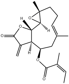(1aR,4E,7R,7aR,10aS,10bR)-1a,2,3,6,7,7a,8,9,10a,10b-Decahydro-7-[[(Z)-2-methyl-2-butenoyl]oxy]-1a,5-dimethyl-8-methyleneoxireno[9,10]cyclodeca[1,2-b]furan-9-one 结构式