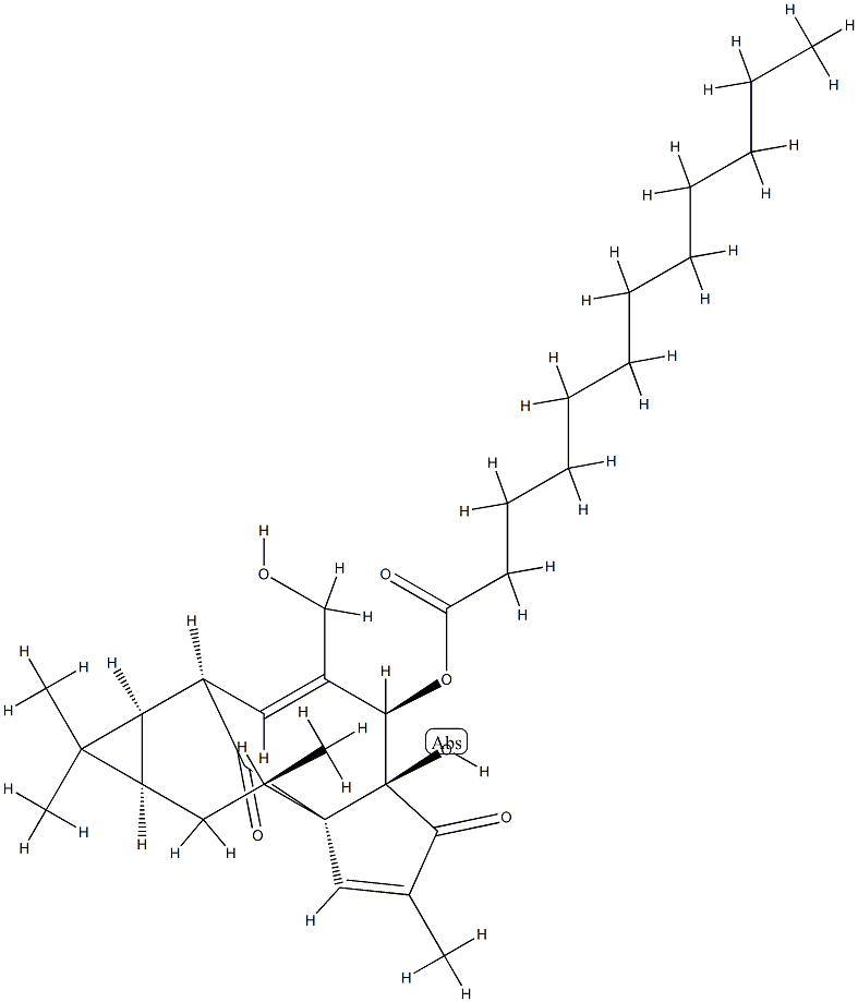Lauric acid (1aR)-1aα,2,5,5a,6,9,10,10aα-octahydro-5aβ-hydroxy-4-hydroxymethyl-1,1,7,9α-tetramethyl-6,11-dioxo-1H-2α,8aα-methanocyclopenta[a]cyclopropa[e]cyclodecen-5β-yl ester Structure