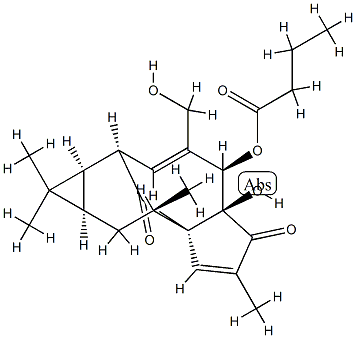 Butyric acid (1aR)-1aα,2β,5,5a,6,9,10,10aα-octahydro-5aβ-hydroxy-4-hydroxymethyl-1,1,7,9α-tetramethyl-6,11-dioxo-1H-2α,8aα-methanocyclopenta[a]cyclopropa[e]cyclodecen-5β-yl ester 结构式