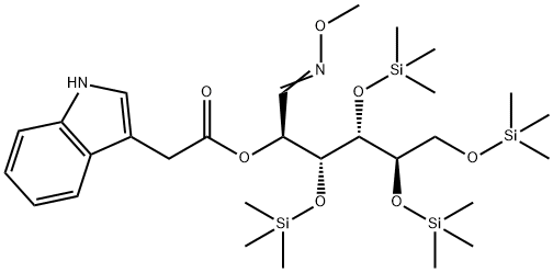 D-Glucose, 3,4,5,6-tetrakis-O-(trimethylsilyl)-, O-methyloxime, 2-(1H- indole-3-acetate) 结构式