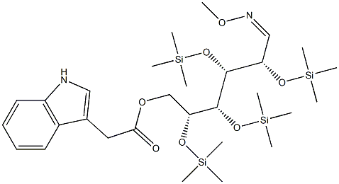 D-Glucose, 2,3,4,5-tetrakis-O-(trimethylsilyl)-, O-methyloxime, 6-(1H- indole-3-acetate)|