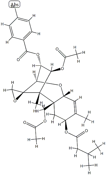12,13-エポキシトリコテカ-9-エン-3α,4β,8α,15-テトラオール4,15-ジアセタート3-(4-ブロモベンゾアート)8-(3-メチルブタノアート) 化学構造式