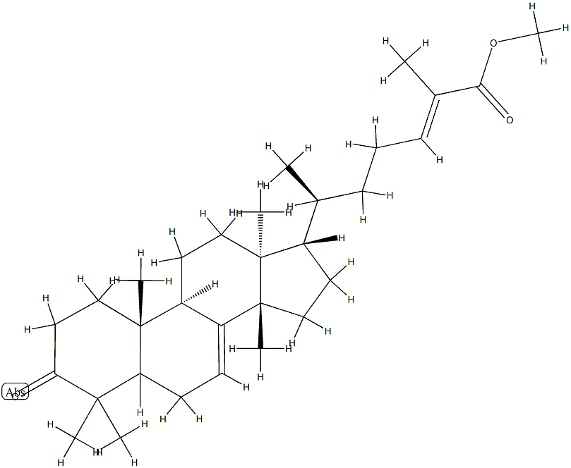 Lanosta-7,24-dien-26-oic acid, 3-oxo-, methyl ester, (13alpha,14beta,1 7alpha,20S,24E)- Struktur