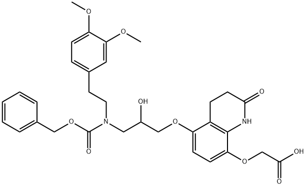 Acetic acid, 5-3-2-(3,4-dimethoxyphenyl)ethyl(phenylmethoxy)carbonylamino-2-hydroxypropoxy-1,2,3,4-tetrahydro-2-oxo-8-quinolinyloxy- Struktur