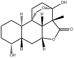 (3S)-3a,5aβ,6,6aβ,7,8,9,10,10aα,10cβ-デカヒドロ-3α,7α-ジヒドロキシ-3aβ-メチル-4H-3,10bβ-エタノ-1H,3H-ベンゾ[h]フロ[4,3,2-de]-2-ベンゾピラン-4-オン 化学構造式