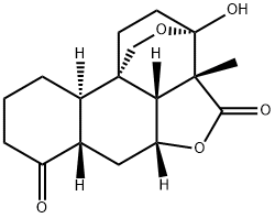 (3S)-3,3a,5aβ,6,6aβ,8,9,10,10aα,10cβ-デカヒドロ-3α-ヒドロキシ-3aβ-メチル-7H-3,10bβ-エタノ-1H,4H-ベンゾ[h]フロ[4,3,2-de]-2-ベンゾピラン-4,7-ジオン 化学構造式