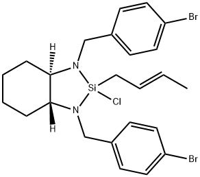 (R,R)-1,3-ビス(4-ブロモベンジル)-2-クロロオクタヒドロ-2-(2E)-クロチル-1H-1,3,2-ベンゾジアザシロール 化学構造式