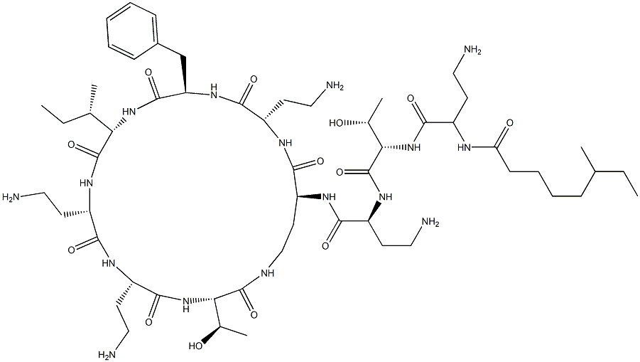 (-)-N2-(6-メチルオクタノイル-L-A2bu-L-Thr-L-A2bu-)シクロ(L-A2bu*-L-A2bu-D-Phe-L-Ile-L-A2bu-L-A2bu-L-Thr-) 化学構造式