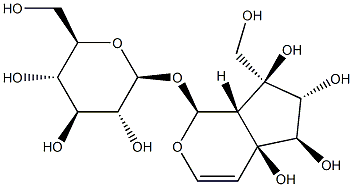 [(1S,7S)-1,4a,5,6,7,7aα-ヘキサヒドロ-4aα,5α,6β,7α-テトラヒドロキシ-7-(ヒドロキシメチル)シクロペンタ[c]ピラン-1α-イル]β-D-グルコピラノシド 化学構造式