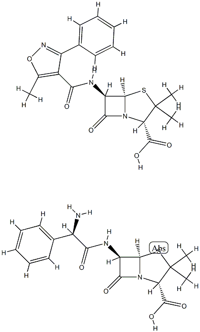 (2S,5R,6R)-6-[[(2R)-2-amino-2-phenyl-acetyl]amino]-3,3-dimethyl-7-oxo- 4-thia-1-azabicyclo[3.2.0]heptane-2-carboxylic acid: (2S,5R,6R)-3,3-di methyl-6-[(5-methyl-3-phenyl-oxazole-4-carbonyl)amino]-7-oxo-4-thia-1- azabicyclo[3.2.0]heptane-2-carboxylic acid Structure