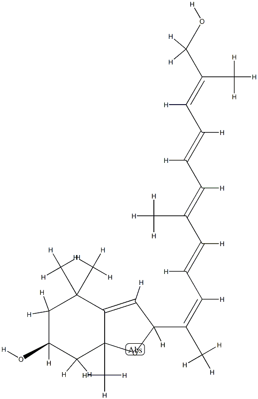 (3S)-5,8-エポキシ-5,8-ジヒドロ-12'-アポ-β,ψ-カロテン-3,12'-ジオール 化学構造式