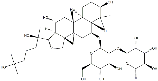 dammaran-3,6,12,20,25-pentol-6-O-rhamnopyranosyl-(1-2)-O-glucopyranoside Structure