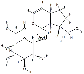 [(1S)-1,4aα,5,6,7,7aα-ヘキサヒドロ-5α,6α,7α-トリヒドロキシ-7-(ヒドロキシメチル)シクロペンタ[c]ピラン-1α-イル]β-D-グルコピラノシド 化学構造式