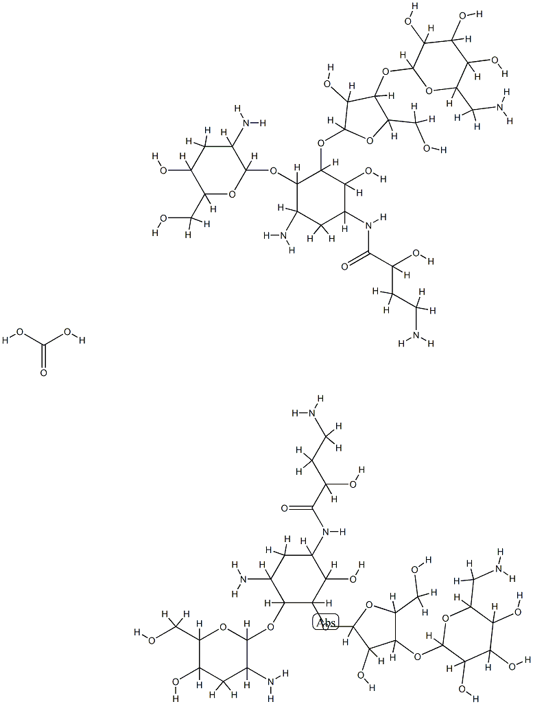 5-(O-(3-O-(6-amino-6-deoxy-beta-idopyranosyl)-beta-ribofuranosyl)-1-N-4-amino-2-hydroxybutanoyl)-3'-deoxyparomamine Structure