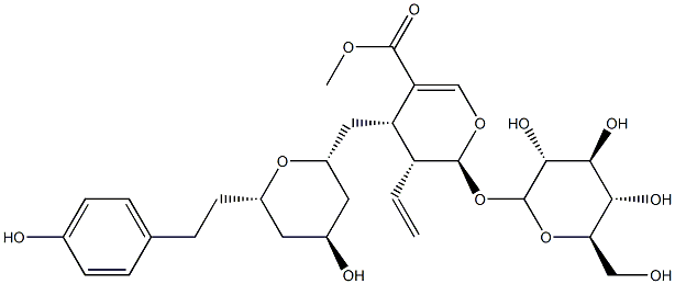 (2S)-3α-Ethenyl-2β-(β-D-glucopyranosyloxy)-3,4-dihydro-4α-[[(2R,4S,6S)-tetrahydro-4-hydroxy-6-[2-(4-hydroxyphenyl)ethyl]-2H-pyran-2-yl]methyl]-2H-pyran-5-carboxylic acid methyl ester Struktur