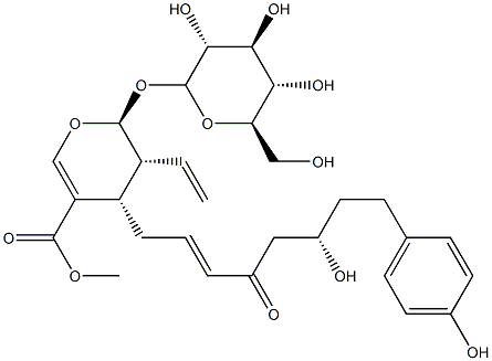 (2S)-3α-Ethenyl-2β-(β-D-glucopyranosyloxy)-3,4-dihydro-4α-[(2E,6S)-6-hydroxy-8-(4-hydroxyphenyl)-4-oxo-2-octenyl]-2H-pyran-5-carboxylic acid methyl ester Structure