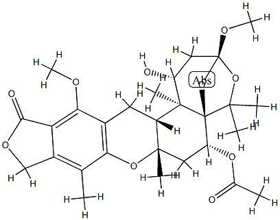 (1R)-6α-Acetyloxy-1,2,3,6,7,7a,10,14,14aβ,14b-decahydro-1α-hydroxy-3,13-dimethoxy-5,5,7aβ,9,14bα-pentamethyl-12H-3β,5aβ-epoxy-5H-furo[3,4-i]oxepino[4,3-a]xanthen-12-one Structure