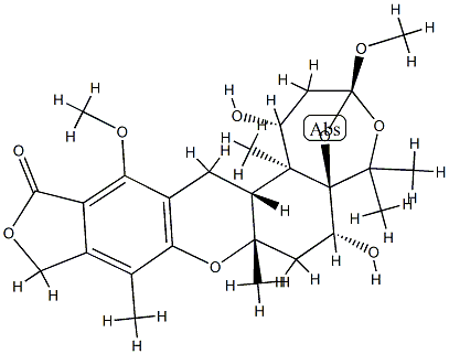 [1R,(-)]-1,2,3,6,7,7a,10,14,14aβ,14b-Decahydro-1α,6α-dihydroxy-3,13-dimethoxy-5,5,7aβ,9,14bα-pentamethyl-12H-3β,5aβ-epoxy-5H-furo[3,4-i]oxepino[4,3-a]xanthene-12-one Structure