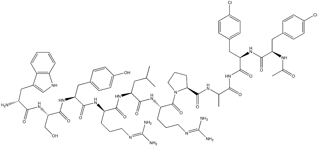 LHRH, N-Ac-(4-Cl-Phe)(1,2)-Trp(3)-Arg(6)-AlaNH2(10)- Struktur