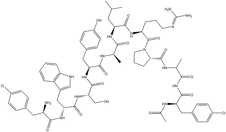 N-Ac-(4-Cl-Phe)(1)-(4-Cl-Phe)(2)-Trp(3)-Lys(6)-AlaNH2(10)-LHRH Struktur