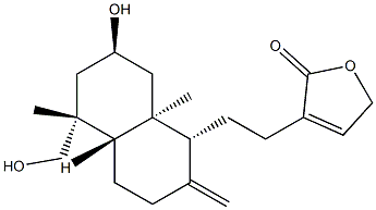 (-)-3-[2-[(1R,4aβ)-デカヒドロ-7β-ヒドロキシ-5α-ヒドロキシメチル-5,8aα-ジメチル-2-メチレンナフタレン-1α-イル]エチル]-2(5H)-フラノン 化学構造式