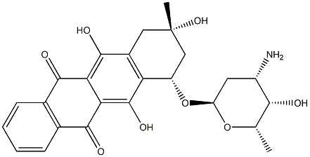 (7S)-7β-[(3-アミノ-2,3,6-トリデオキシ-α-L-lyxo-ヘキソピラノシル)オキシ]-7,8,9,10-テトラヒドロ-6,9β,11-トリヒドロキシ-9-メチル-5,12-ナフタセンジオン 化学構造式