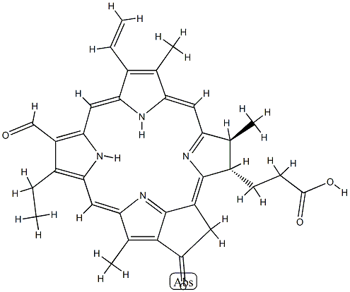 3-Phorbinepropanoic acid, 9-ethenyl-14-ethyl-13-formyl-4,8,18-trimethy l-20-oxo-, (3S,4S)- Structure