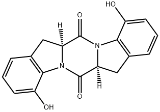 [6aS,13aS]-6a,7,13a,14-Tetrahydro-4,11-dihydroxy-6H,13H-pyrazino[1,2-a:4,5-a']diindole-6,13-dione 结构式