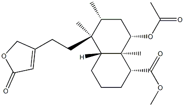 1-Naphthalenecarboxylic acid, 8-(acetyloxy)-5-(2-(2,5-dihydro-5-oxo-3- furanyl)ethyl)decahydro-5,6,8a-trimethyl-, methyl ester, (1R-(1alpha,4 abeta,5beta,6alpha,8alpha,8aalpha))- 结构式