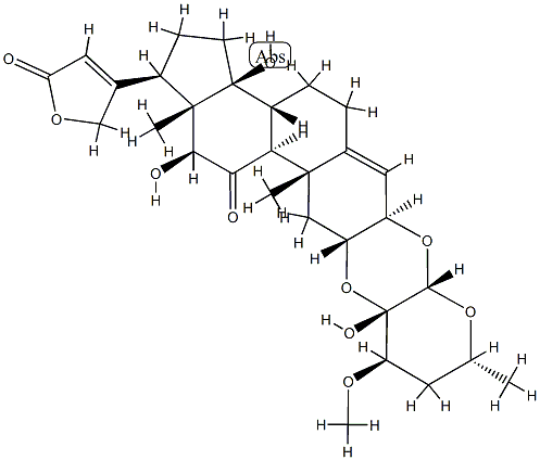12β,14-ジヒドロキシ-11-オキソ-3β,2α-[[(2S,3S,4R,6R)-テトラヒドロ-3-ヒドロキシ-4-メトキシ-6-メチル-2H-ピラン-2,3-ジイル]ビス(オキシ)]-5β-カルダ-4,20(22)-ジエノリド 化学構造式