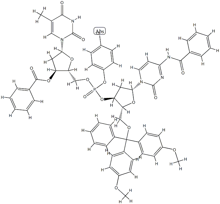 N-benzoyl-P-(p-chlorophenyl)-2'-deoxycytidylyl-(3'->5')-5'-O-(p,p'-dimethoxytrityl)thymidine 3'-benzoate Structure